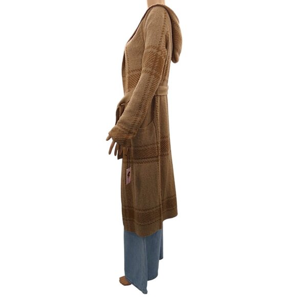 Sincerely Jules Plaid Hooded Belted Cardigan Coatigan M Tan Cozy Cabincore Boho - Picture 9 of 13